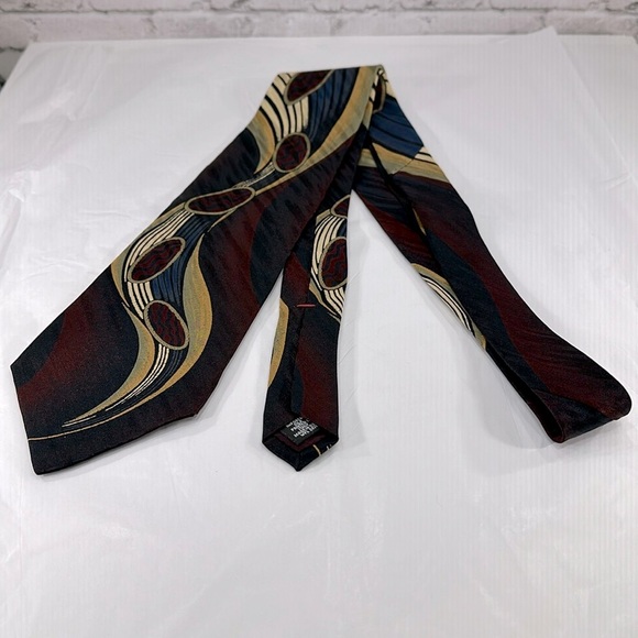 Conte di Milano - “Peacock Feather” Abstract Dark Red Silk Men’s Necktie ⭐️ EUC - Picture 1 of 7